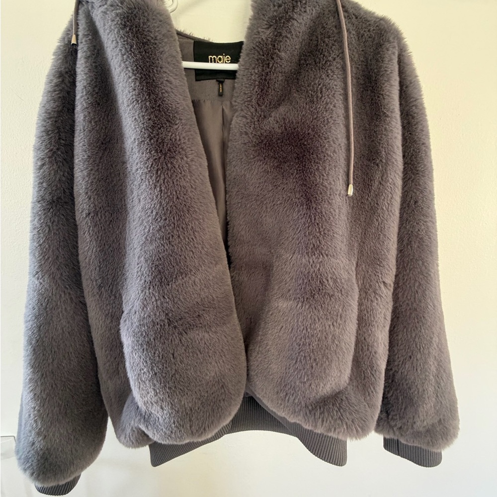 Maje fur bomber jacket, M - Picture 3 of 8